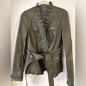 INC International Concepts MossGreen Faux Leather Belted Jacket XS - NWT